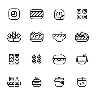 Suşi çubuğu doğrusal simgesi seti