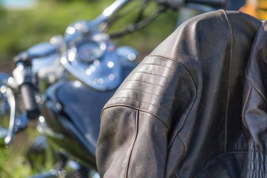 Motosiklet helikopter, bokeh Chrome odaklanmak deri ceket