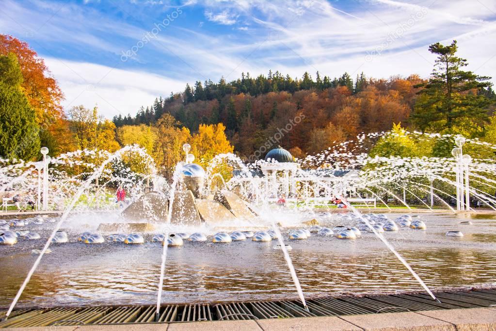 Singing fountain - autumn in the small west Bohemian spa town Marianske Lazne (Marienbad) - Czech Republic