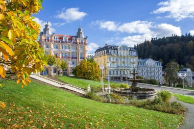 Goethe square and spa public park - center of Marianske Lazne (Marienbad) - great famous Bohemian spa town in the west part of the Czech Republic (region Karlovy Vary) clipart