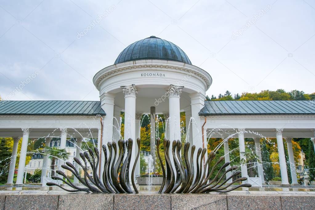 Colonnade of cold mineral water springs Caroline and Rudolf - Marianske Lazne (Marienbad) - great famous Bohemian spa town in the west part of the Czech Republic (region Karlovy Vary)