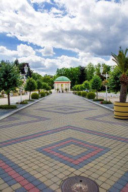 Spa merkezi - küçük kaplıca kenti Frantiskovy Lazne (Franzensbad) Çek Cumhuriyeti (bölge Karlovy Vary Batı kesiminde trafiğe kapalı bölgede)