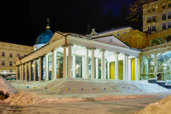 Invierno Nieve Ciudad Balneario Czech Marianske Lazne Marienbad Parte Oeste — Foto de Stock