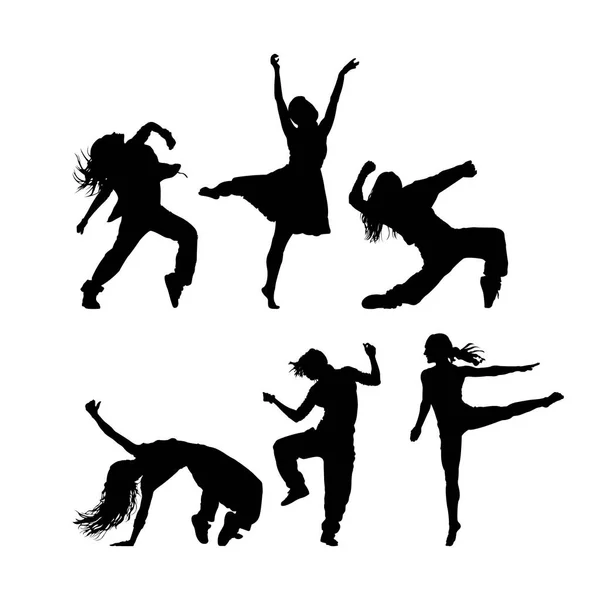 Various women dance style vector silhouette — Stock Vector