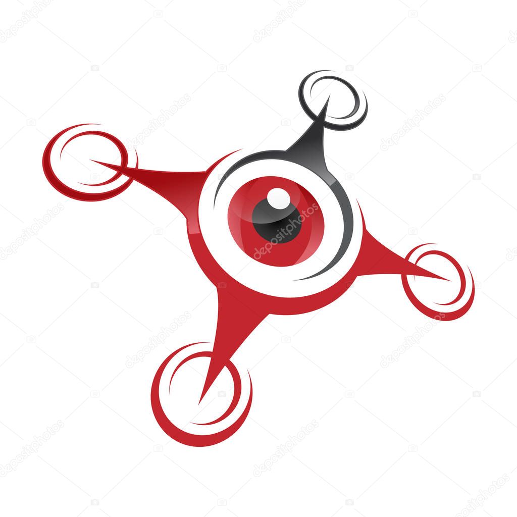 Flying quadcopter drone logo