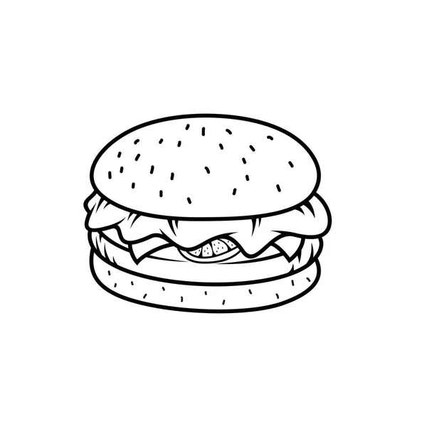 레트로 손 맛 있는 햄버거 로고를 그려. Hipster 햄버거 기호. — 스톡 벡터