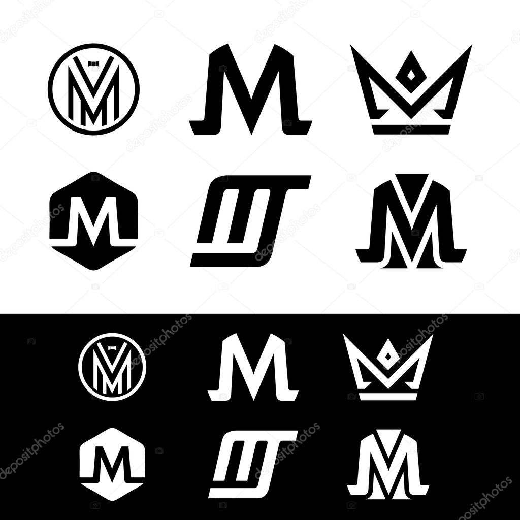 M letter logo vector design. Business logo monochrome icon template. Black and white color symbol isolated on black and white background. Vector illustration Eps.8 Eps.10