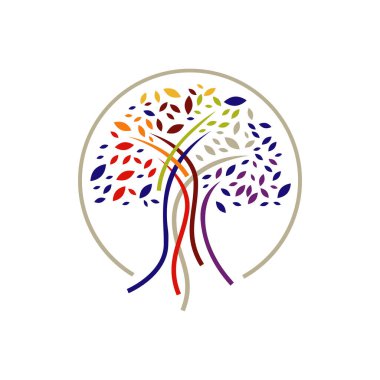 ağaç logosu vektör tasarım grafiklerinin renkli silueti