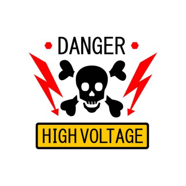 Tehlike sembolü Yüksek Voltaj İşaret Vektörü kafatası. Yıldırım elektriği