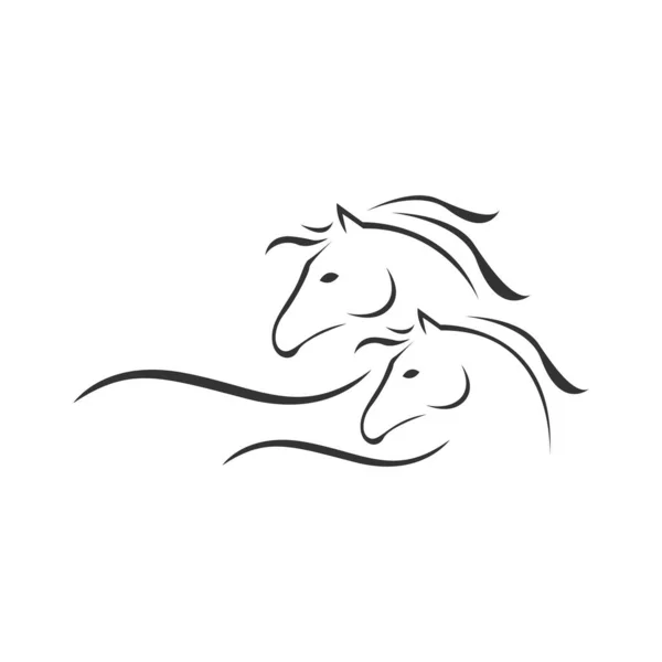 2馬ロゴテンプレートのシルエットベクトルイラストデザインo — ストックベクタ
