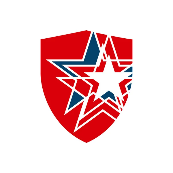 Rojo azul americano escudo estrella logotipo diseño vector símbolo e icono — Vector de stock