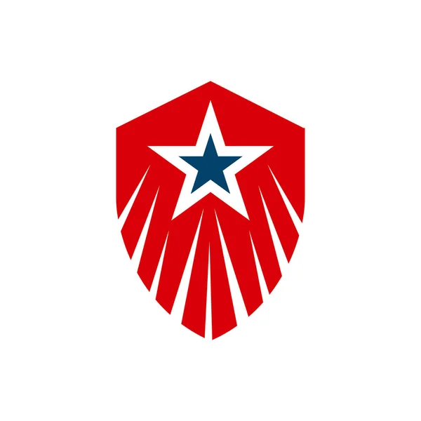 Rojo azul americano escudo estrella logotipo diseño vector símbolo e icono — Vector de stock