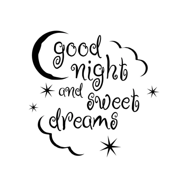 Calligrafia buona notte e sogni dolci lettering vettore isolato — Vettoriale Stock