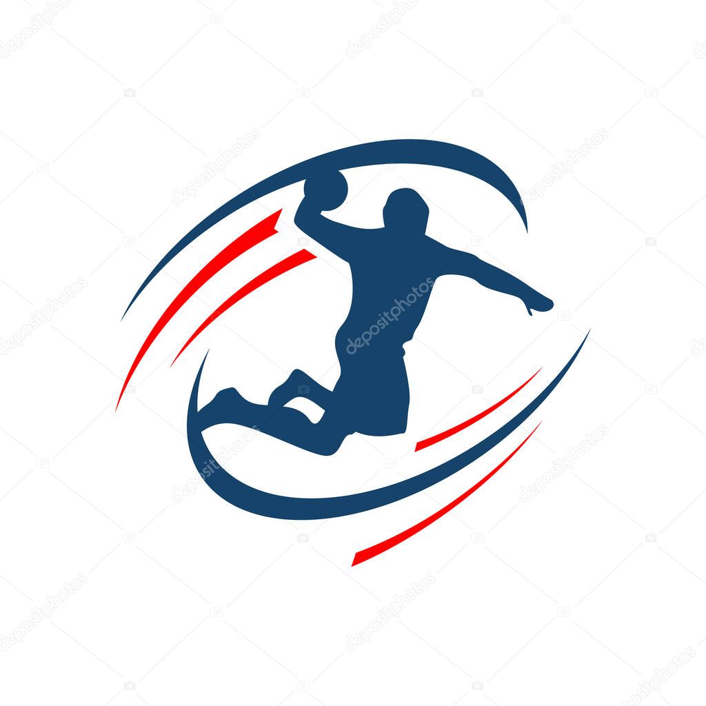 Handball vector sign logo. Abstract colorful silhouette of player Handball logo team template