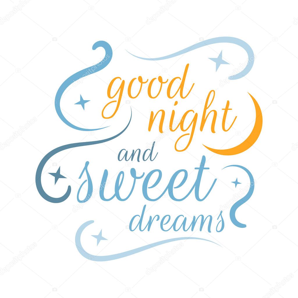 calligraphy good night and sweet dreams lettering vector isolate