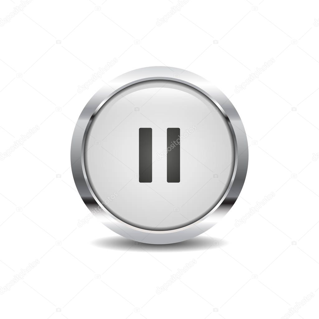 Round 3d button with metal frame pause icon vector image. Multi media icon button symbol vector design