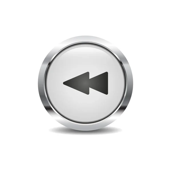 Rebobinar imagem vetor ícone redondo botão 3d com moldura de metal — Vetor de Stock