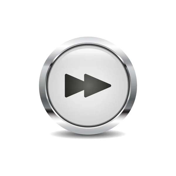 Ícone para a frente imagem vetorial redondo botão 3d com moldura de metal — Vetor de Stock