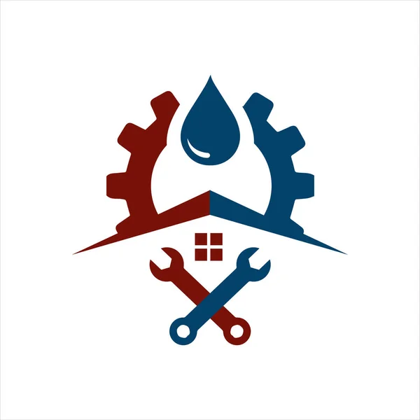 Logotipo sanitário vetor símbolo ícone da tubulação e gota de água em branco — Vetor de Stock