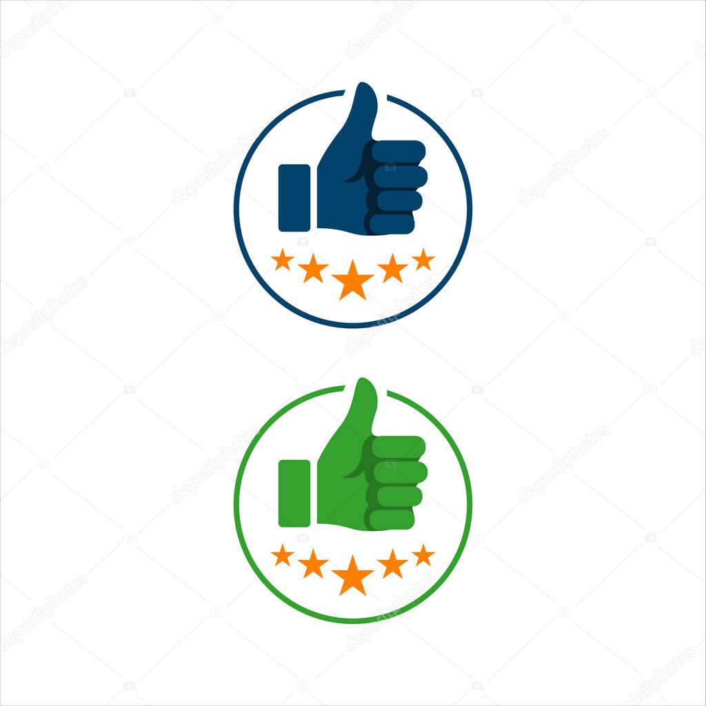 thumbs up star vector sign logo. symbol of good rating evaluatio