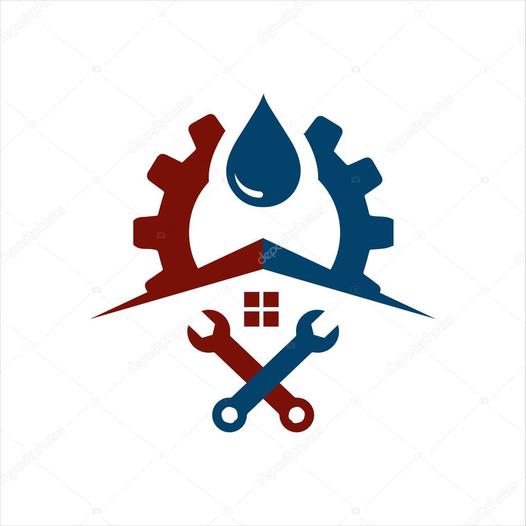 Sanitary logo vector symbol icon of pipe and drop water in white background
