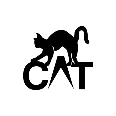 Kedi logosu vektörü. Beyaz sırtlı modern kedi logosu şablonu