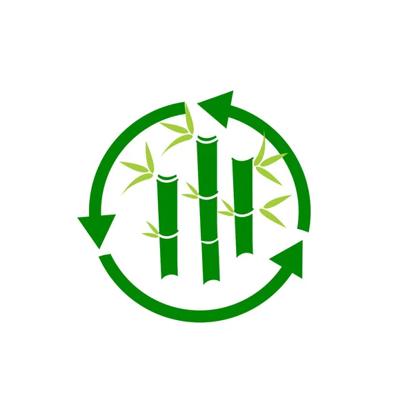 Bâtonnets de tiges de bambou vert avec icône de feuilles vertes — Image vectorielle