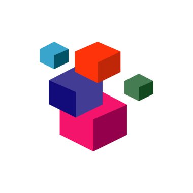 3d soyut kare kübü istiflenmiş kutular logo simgesi şablonu