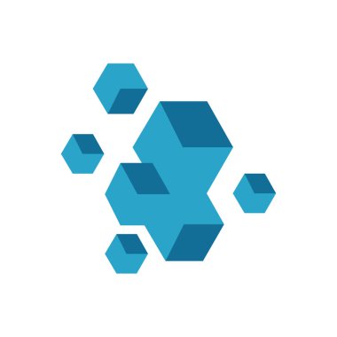 3d soyut kare kübü istiflenmiş kutular logo simgesi şablonu