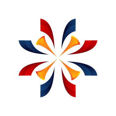 şık renkli 3d yuvarlak çiçek desenli vektör logosu çizimi
