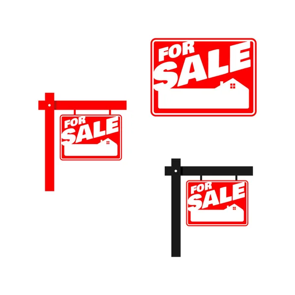 Set of red square for sale sign house vector logo illustrations — Stock Vector