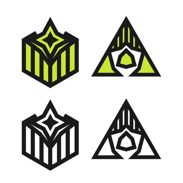 Definir logotipos vetoriais geométricos abstratos. Linha ténue. Melhor para identificar —  Vetores de Stock