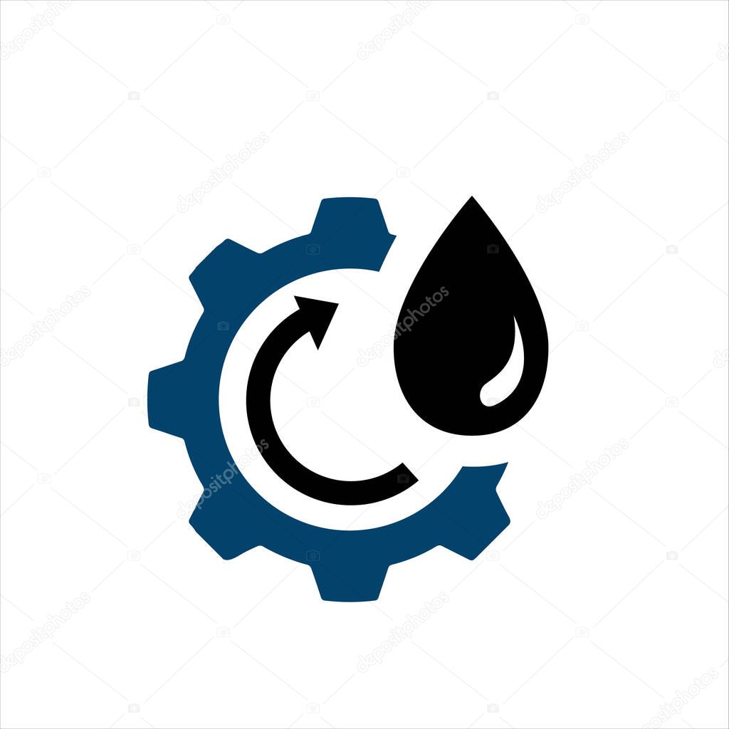 Oil change icon logo vector. silhouette of oil canister bottle gear and circle arrow .symbol for automotive machine engine.
