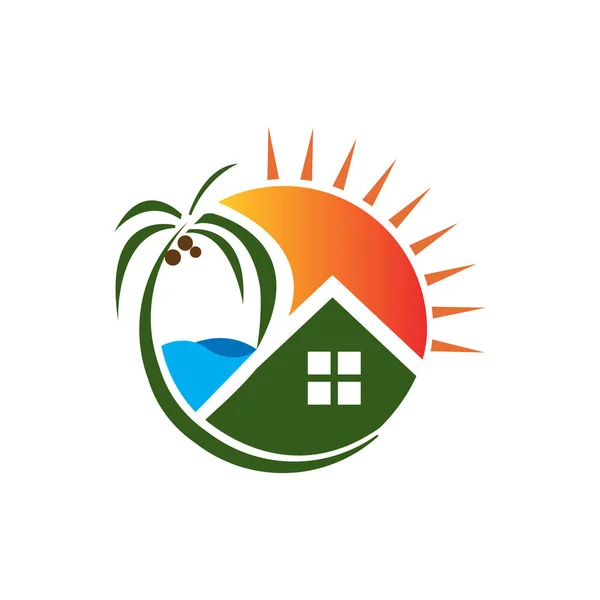 Abstrakte Immobilien-Logo-Vorlage mit Haus und Palme auf se — Stockvektor