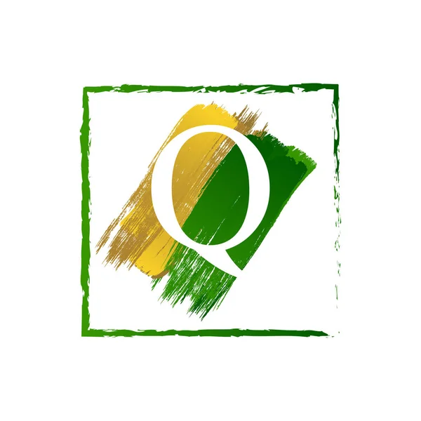 Elegante Q oro e verde splash grunge alfabeto logo lettera — Vettoriale Stock