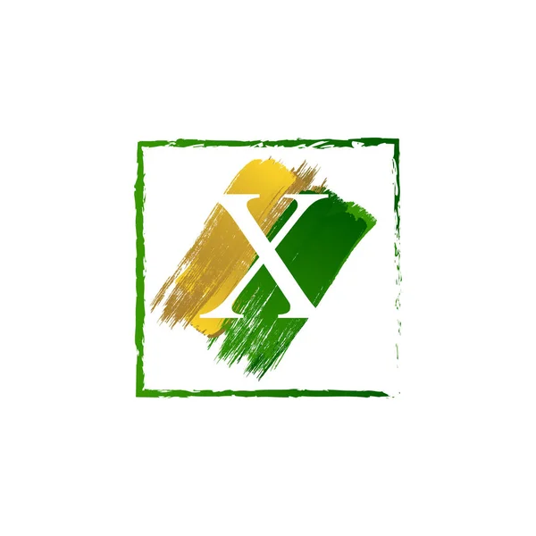 Elegantní X zlaté a zelené stříkance grunge abeceda logo písmeno — Stockový vektor