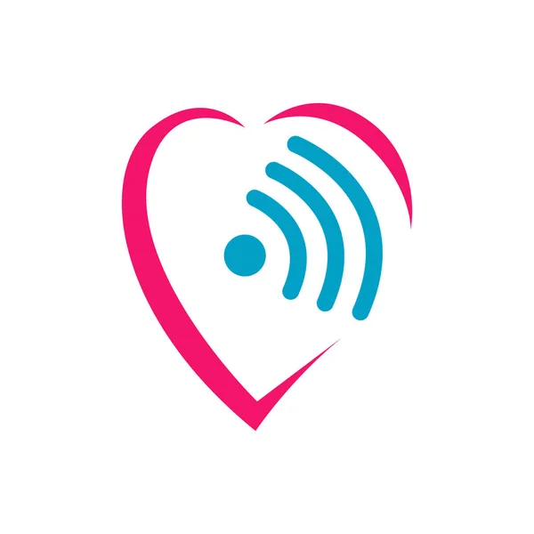 Wifi amor logotipo Vector. Forma do coração e sinal wifi Símbolo do logotipo Con — Vetor de Stock