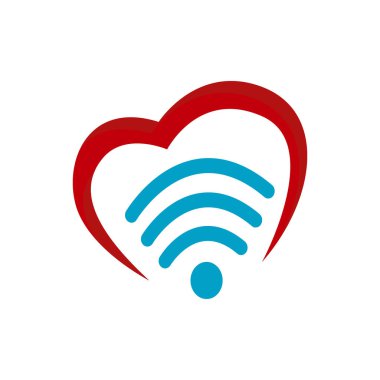 Wi-Fi logo taşıyıcısına bayılır. Kalp şekli ve wifi işareti simgesi Con