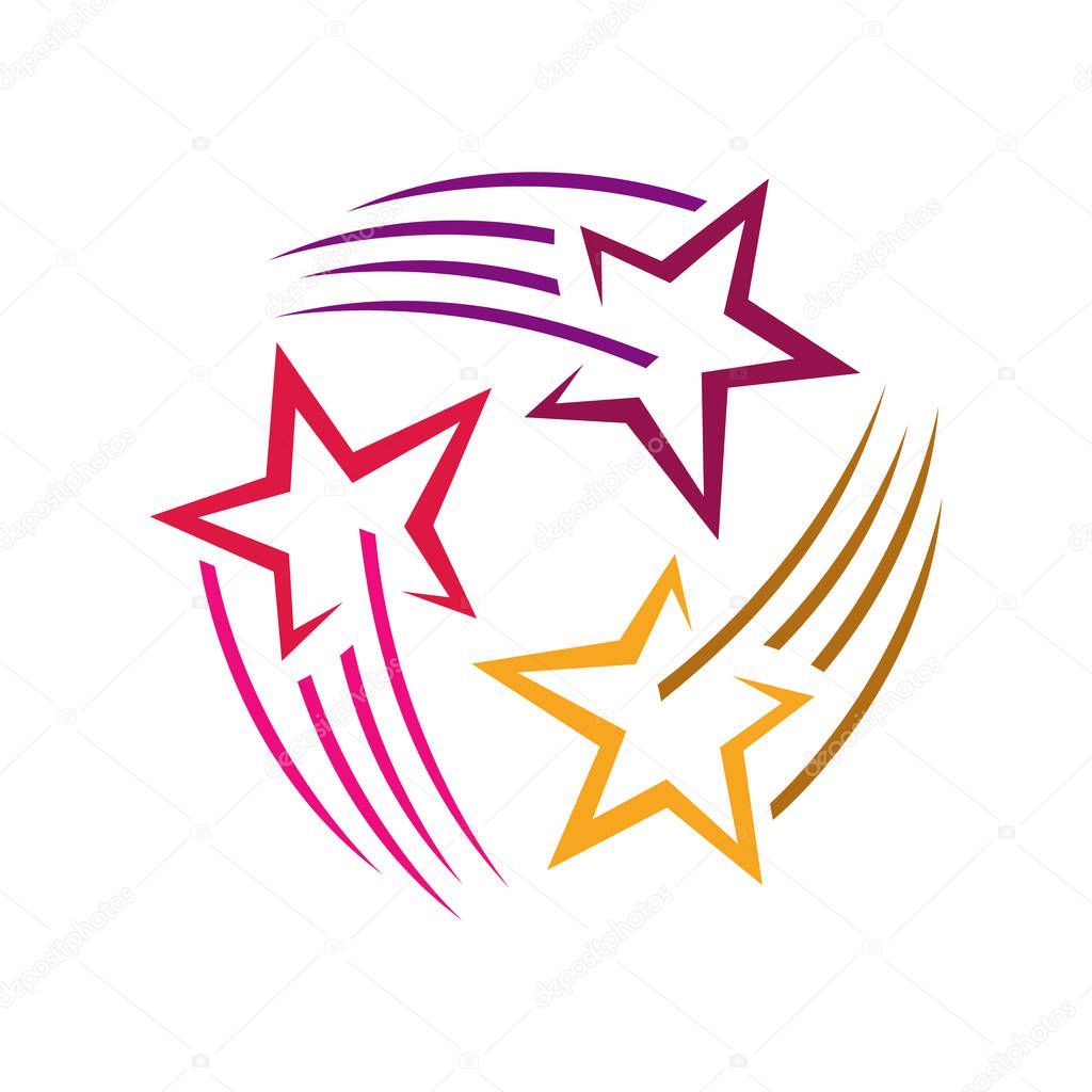 Abstract colorful shooting star logo vector icon. decorative and creative five pentagonal stars concept illustration