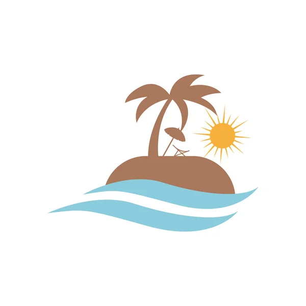 Seyahat logosu tasarım vektör çizimi. Plaj güneşi yaz dalgası — Stok Vektör