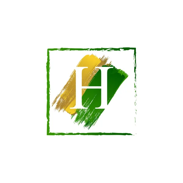 Elegant H goud en groene splash grunge alfabet logo letter — Stockvector