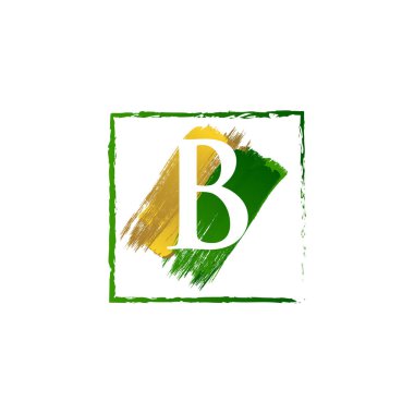 Zarif B altın ve yeşil sıçrama grunge alfabe logosu harfi