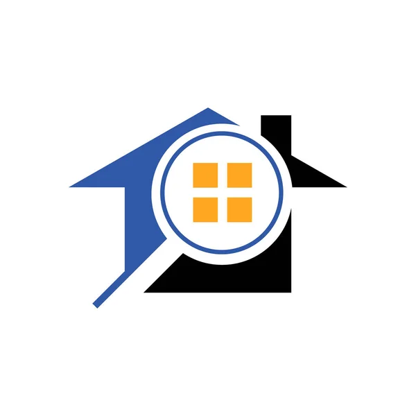Ψάχνοντας το Λογότυπο του σπιτιού. Αναζήτηση εικονίδιο σπίτι με μεγεθυντικό γυαλί Sym — Διανυσματικό Αρχείο