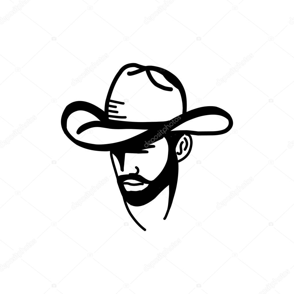 Logo template with the image of the man in hat. Cowboy. Sheriff. Mascot.
