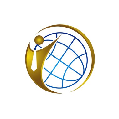 İşe alım logosu vektörü. küresel soyut iş adamı grafiği