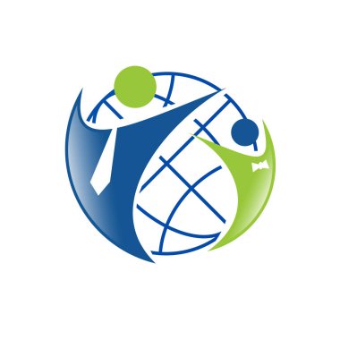 İşe alım logosu vektörü. küresel soyut iş adamı grafiği