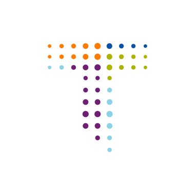 T harfi logo tasarım vektörü. Soyut noktalar ha