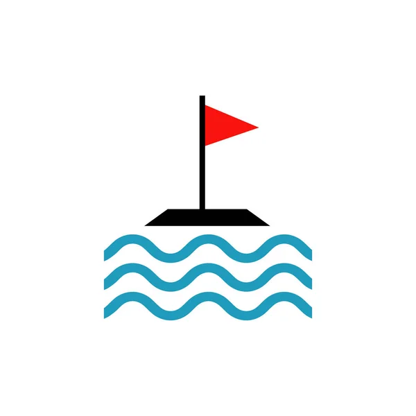 Vetor de design de logotipo de golfe de água. Bandeiras de golfe flutuar sobre a água c — Vetor de Stock