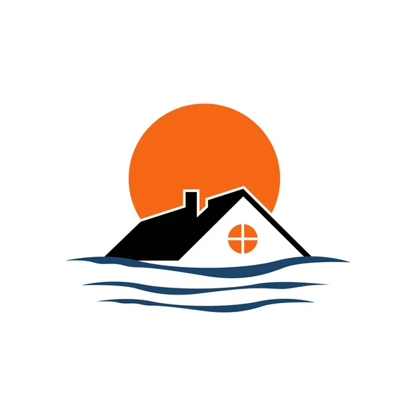 Kreative Strandhaus-Logo-Design-Vektor. Dach Haus Strand Welle o — Stockvektor
