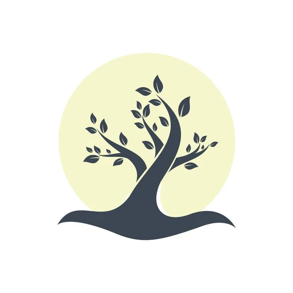 Beautiful silhouette of tree logo vector with circle leaf root g — ストックベクタ